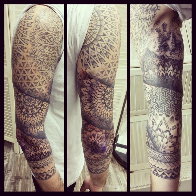 Mandala geo dot work sleeve by me, Logan Bramlett Wanderlust Tattoo Society Akron Ohio