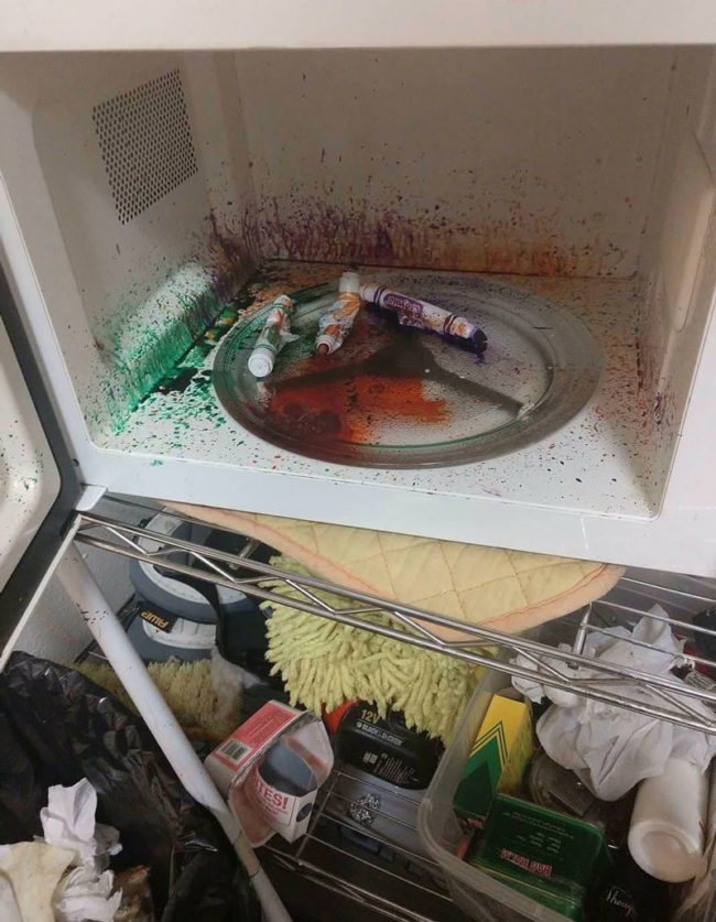 My friends kids decided to microwave Crayola markers