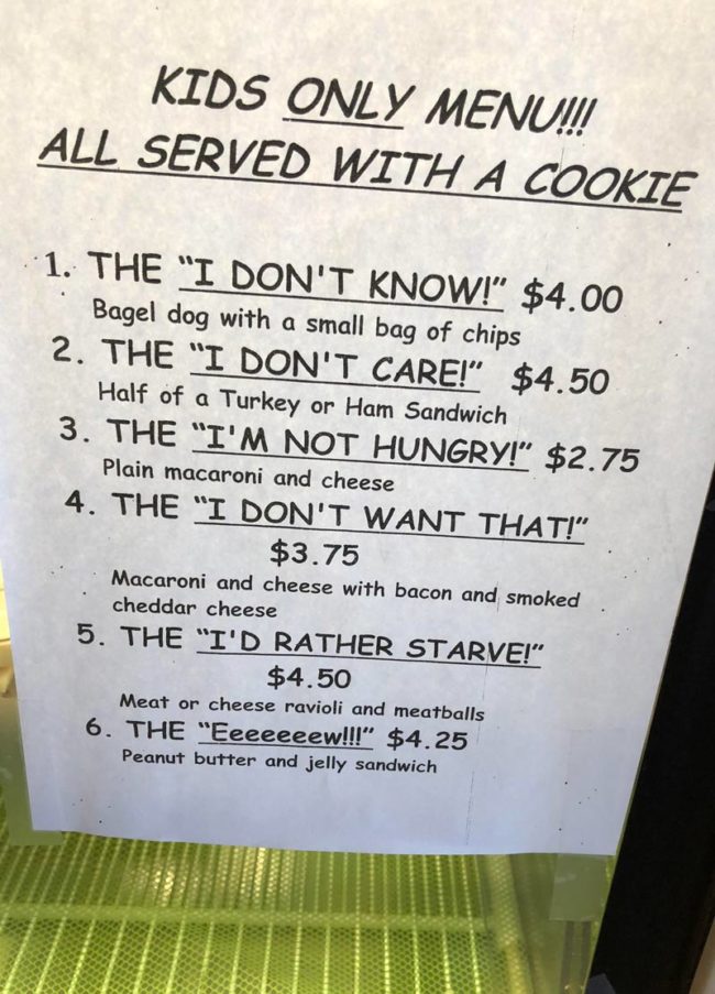 This kids menu I saw in a sandwich shop
