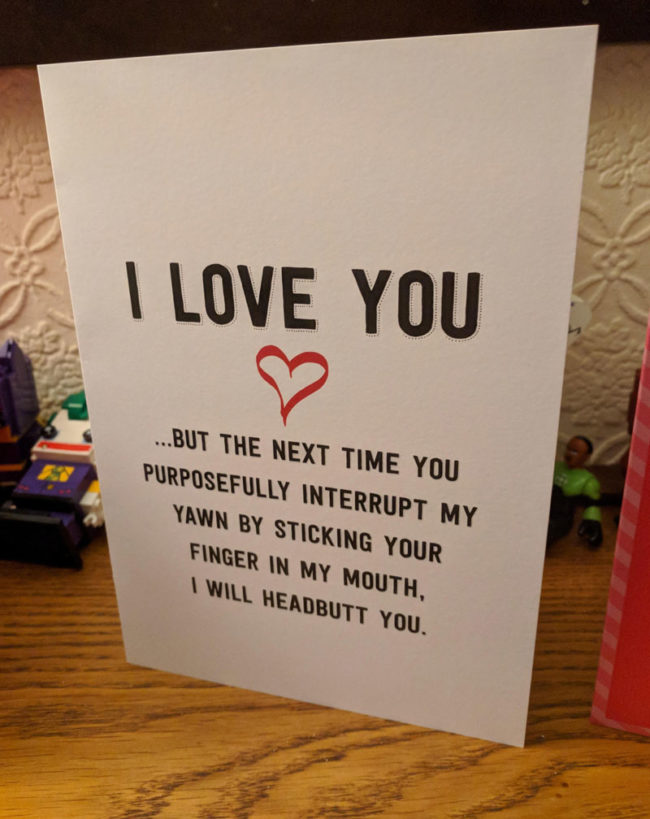 Pretty much sums up my marriage.. The card I received from my wife