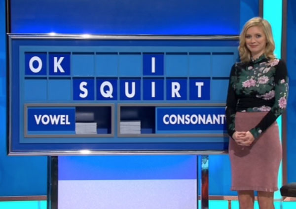 Rachel Riley struggling to contain a chuckle on yesterday's show after this was spelled out