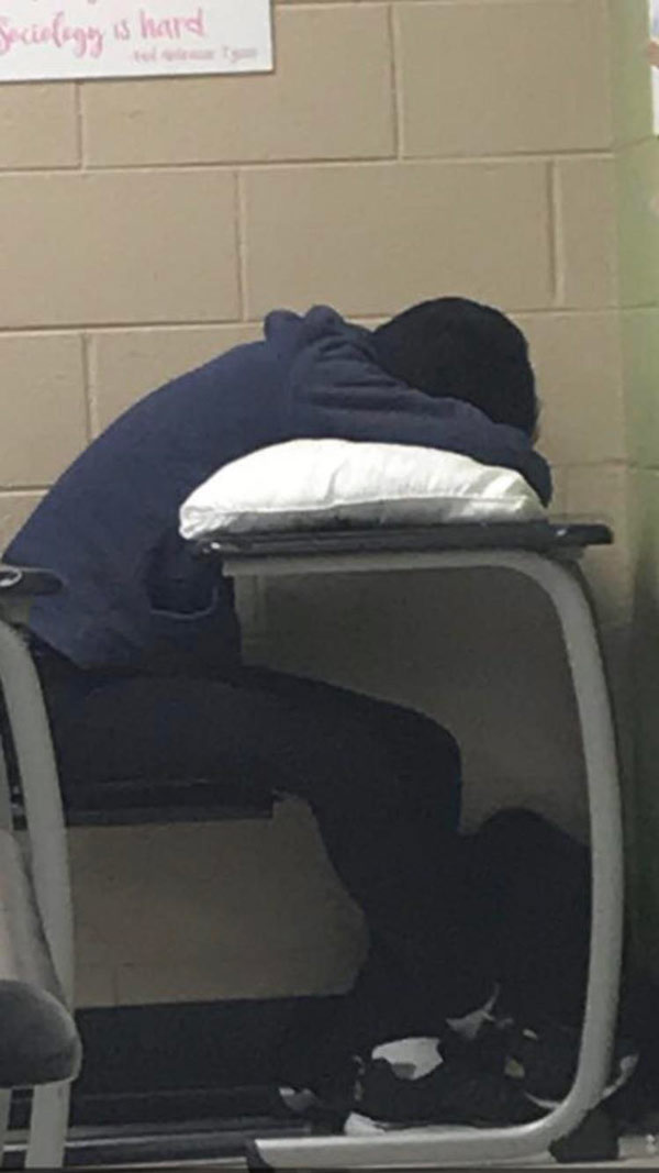 I’m a high school teacher. My student pulled a pillow out of his backpack and went to sleep during exam week. I was honestly impressed