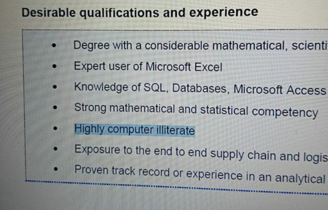 Desirable qualifications..