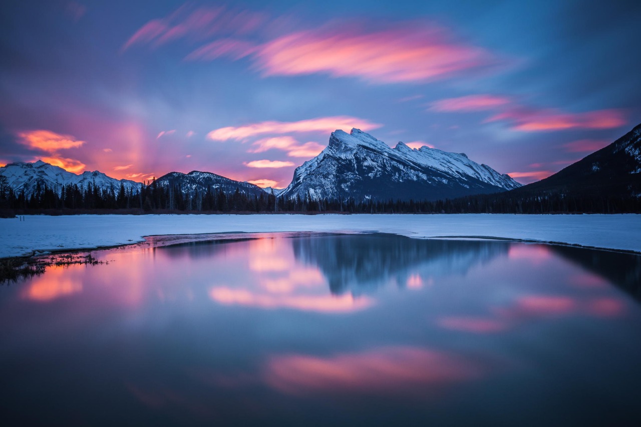 A March sunrise at the second Vermilion Lake in Banff National Park