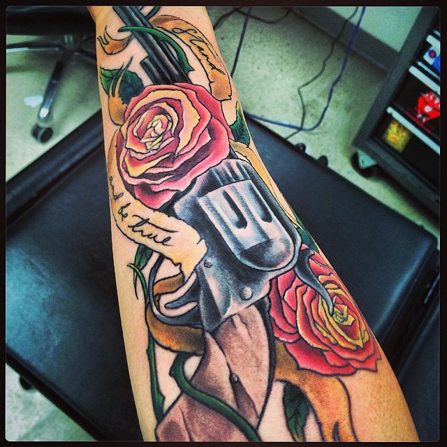 Dark Tower Arm Tattoo now Color, by Jei @ Boston Tattoo in Davis Sq. Somerville MA.