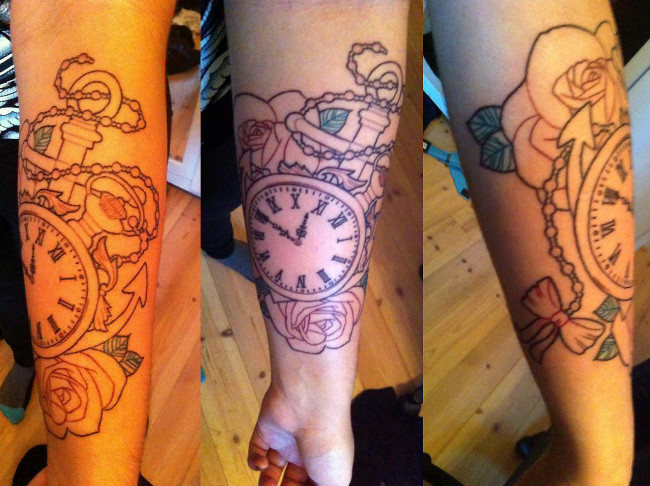 Getting started on my arm (just outlines for now). Done by Elina at Platinum Ink Company in Stockholm, Sweden