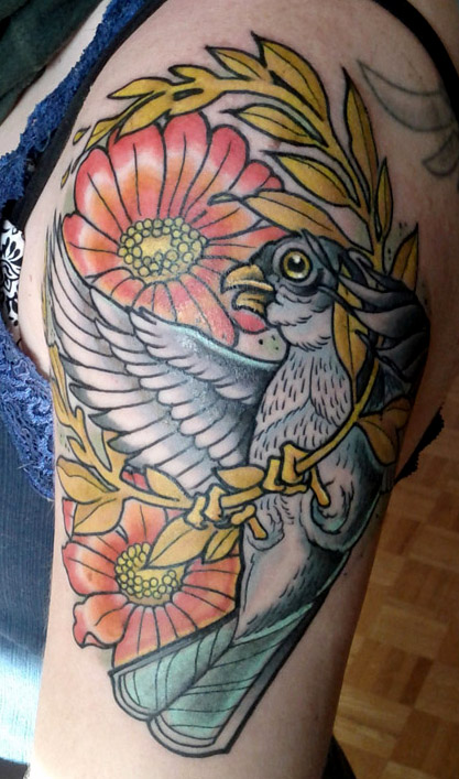 Got this gorgeous bird on my arm from Travis Driscoll of MTL Tattoo, Montreal