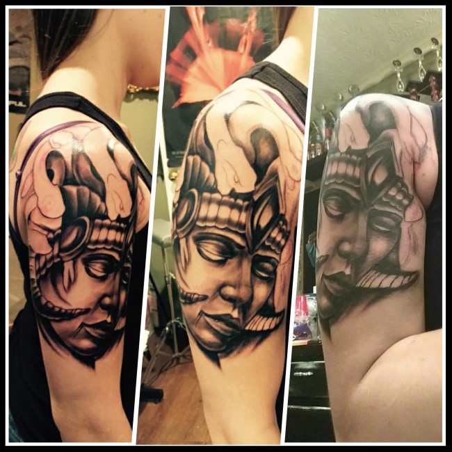 In progress Medusa. Artist Scott Sheene. Trials and Grace tattoo. Harrodsburg KY