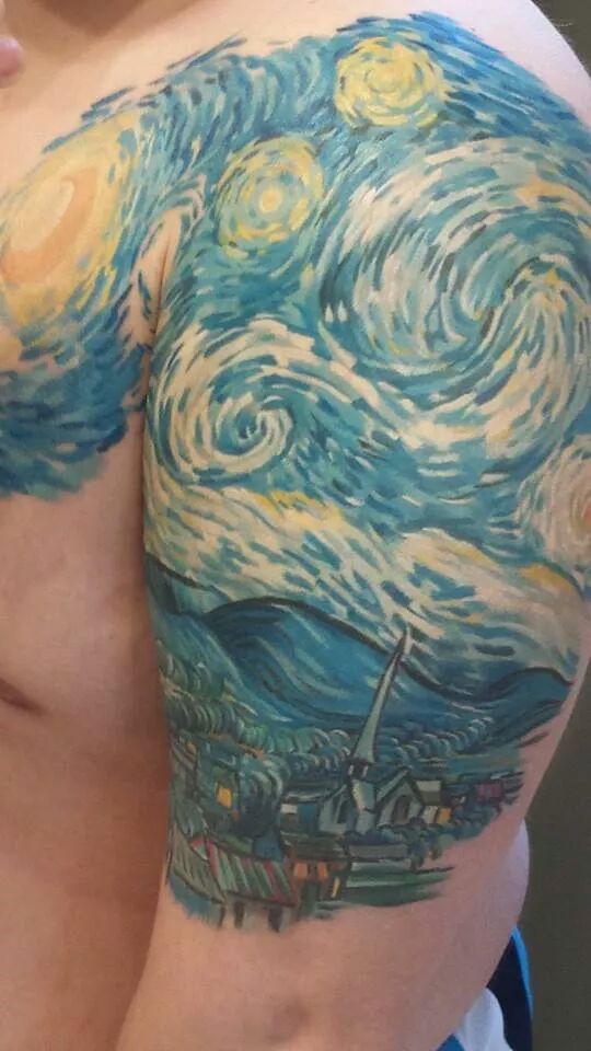 My Starry Night WIP, by Jeremy B, at All Star Tattoo St. Louis, MO