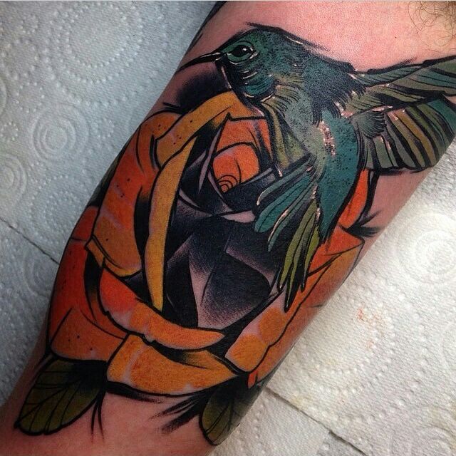 Rose and hummingbird done by Phil Wilkinson @ One Day Gallery, Manchester, UK.