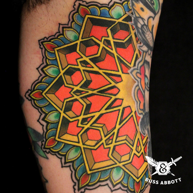 Russ Abbott 3D Mandala, Ink and Dagger Tattoo. Roswell GA.