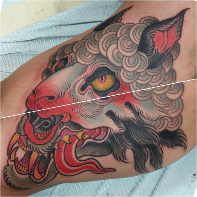 Wolf in sheeps clothing' (inner arm) by Chong Tramontana @Full Circle Tattoo, San Diego
