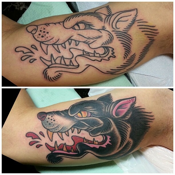 Wolf inner arm by Henry Quiles @ Electric Needle Hut in Winter Park, FL