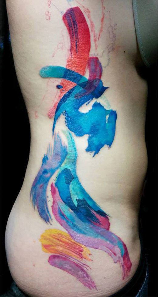 Abstract Paint Woman Side Tattoo