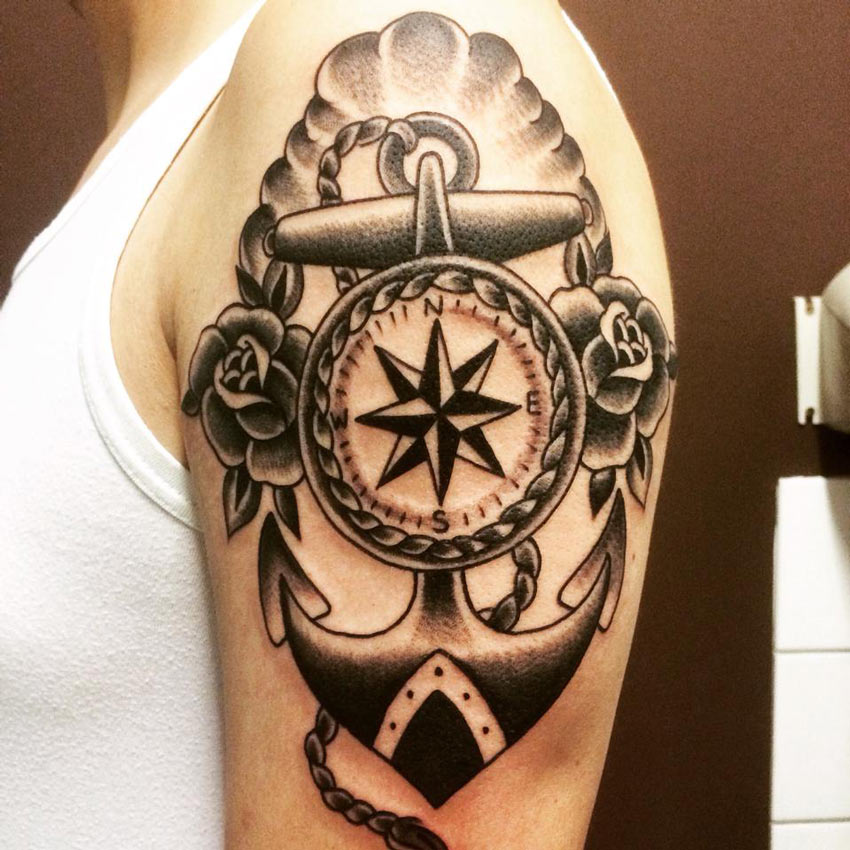 Compass & Anchor Arm Tattoo