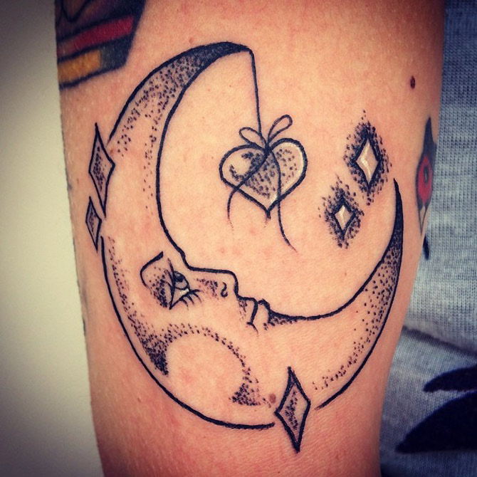 Moon and heart tattoo