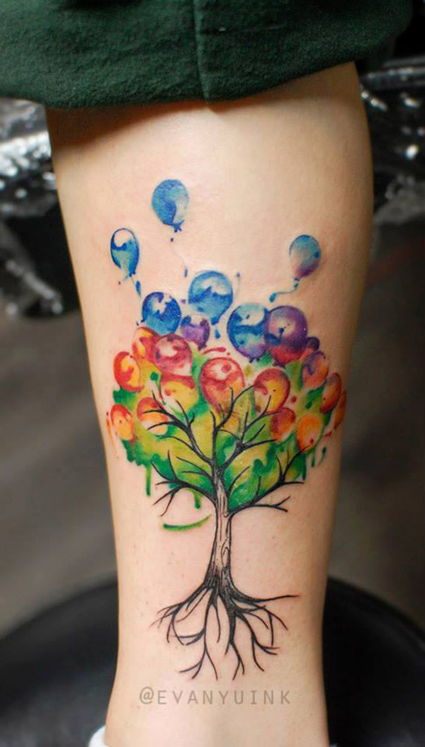 Womans Balloon Tree Tattoo