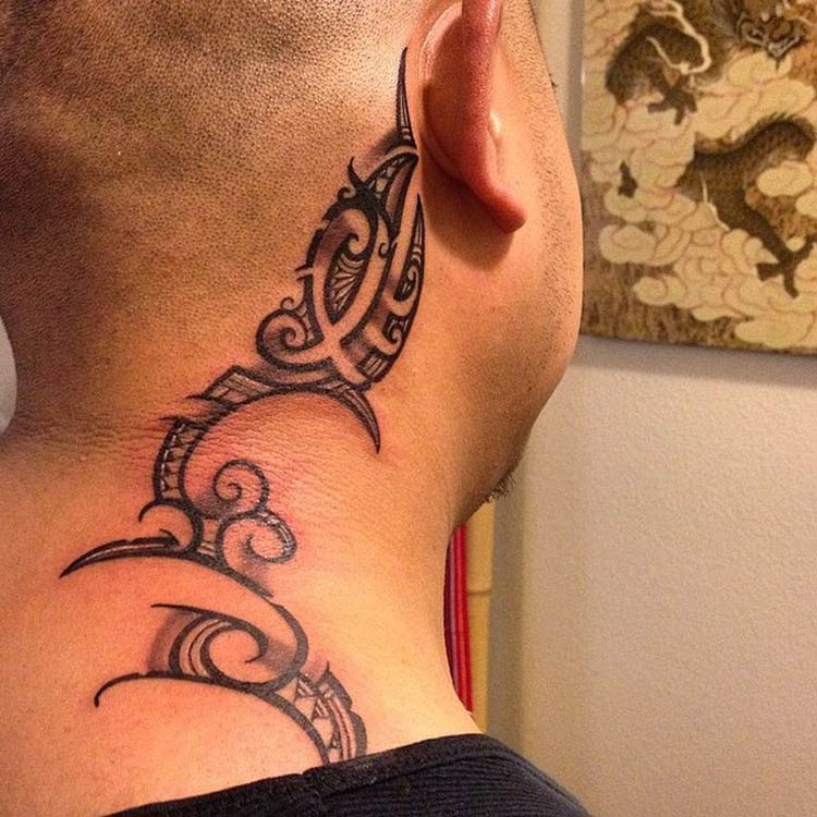 Awesome tribal neck tattoo