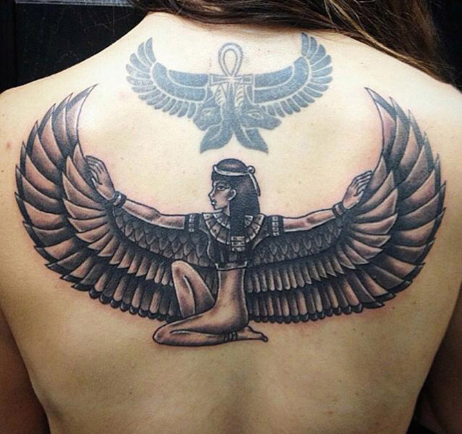 Egyptian Lady with wings tattoo