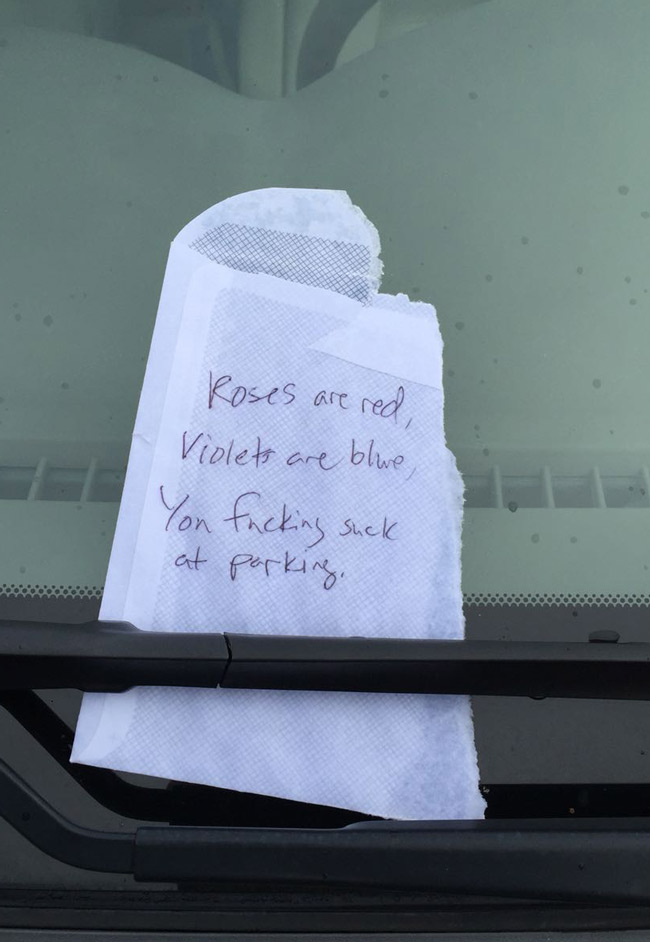A parking poem I saw on somebody’s car today.