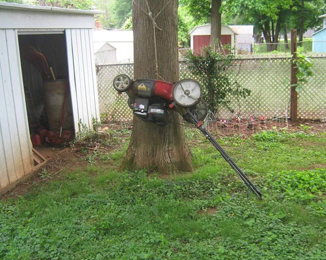 Mom accidentally mowed over the clothes line.