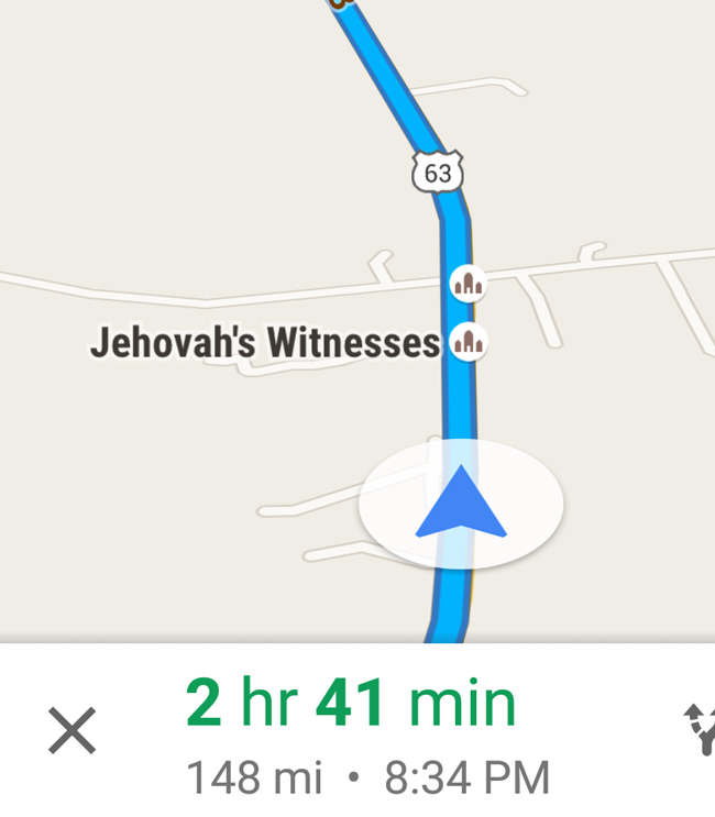 Google Maps Jehovah's Witnesses warning