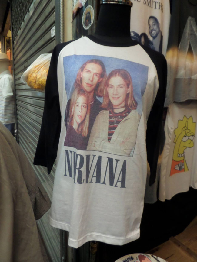 My dad's in Bangkok and sent me a picture of this rare Nirvana shirt he found.
