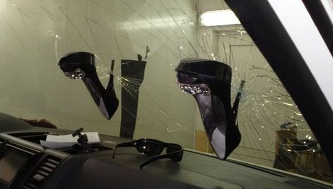 Heels smashed windscreen