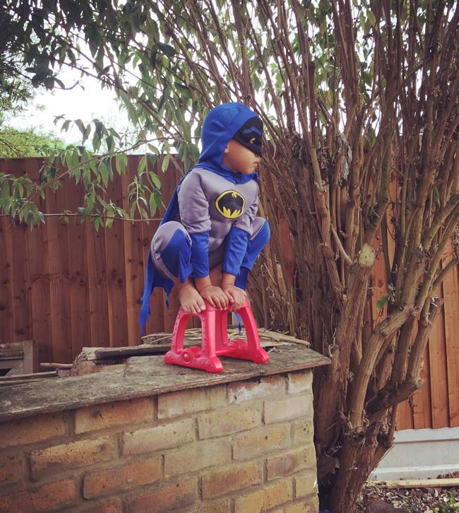 My son takes his superhero role too seriously.