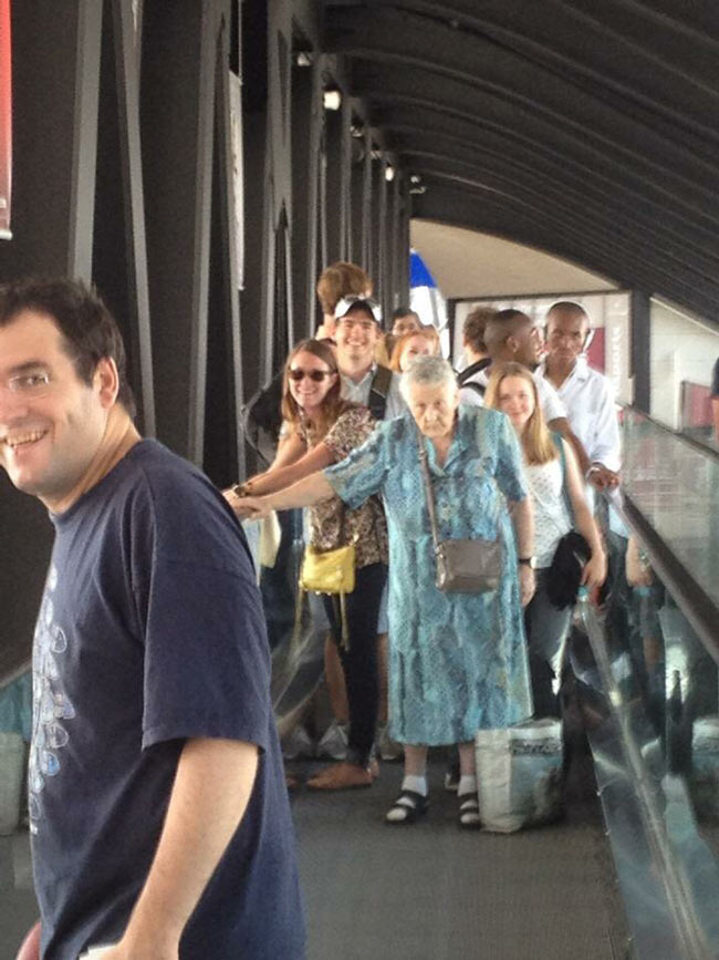 My friend was at the airport, and this old French woman was giving no f**ks.