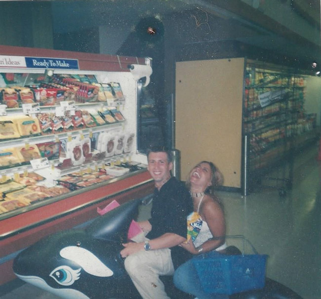 Riding a Shamu whale in a grocery store at 2AM with a random chick.