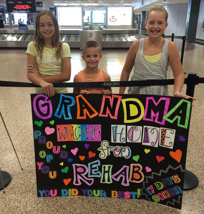 My wife and I decided to welcome my mom visiting us with a 'welcome home from rehab' sign.