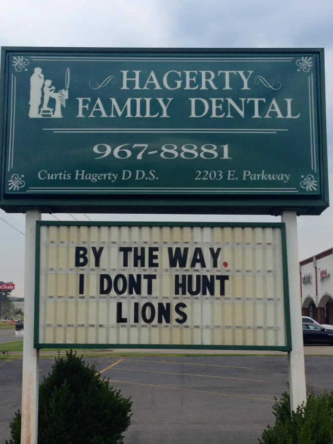 A dentist in my hometown always keeps something humorous on his sign. This is the best one yet!