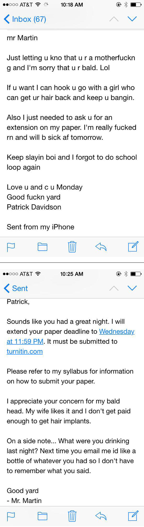 A student emails his professor while drunk. results are amazing.