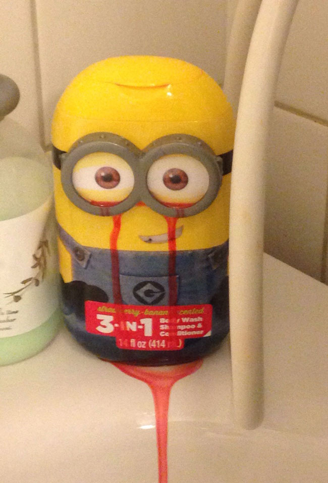 My mom bought a strawberry scented minion shampoo for my little brother.