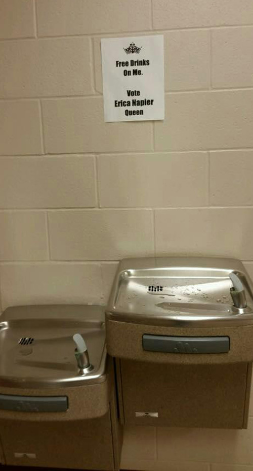 Friend’s daughter was given detention for putting these signs over the water fountains.