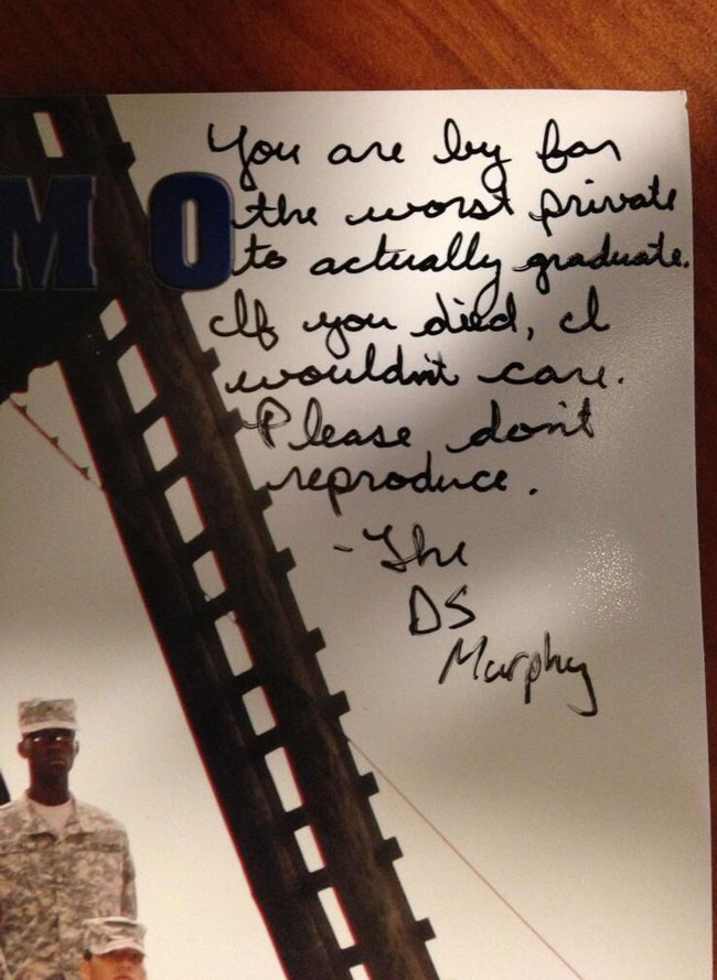 Friend from high school asked for his drill sergeant's autograph when leaving basic training