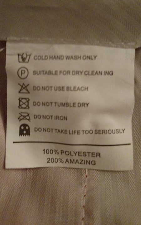 Washing instructions on suit jacket