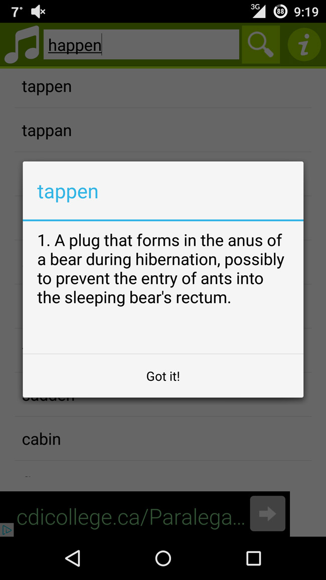 I was looking at rhymes for "happen", and looked up what tappen meant. I did not expect this answer...