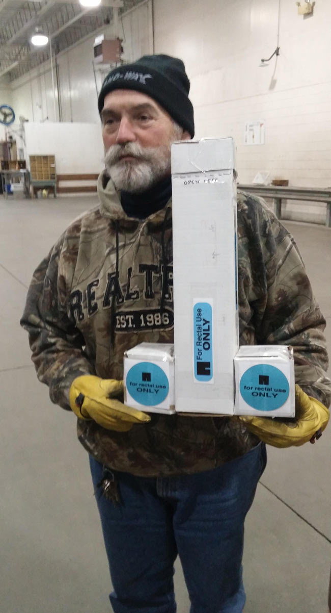 A package that came through our processing plant this morning. Read the sticker. Old man for scale