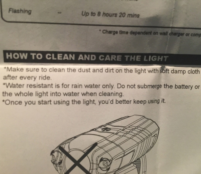 The instructions for my new bike lamp seem to be threatening me...