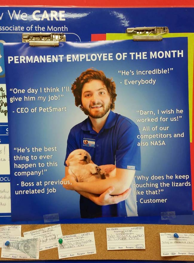 For my last day of work at the pet store, I made myself Employee of the Month