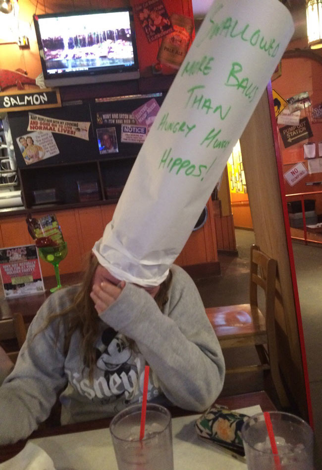 Restaurant's specialty is rude waiters, and they made this hat for my friend