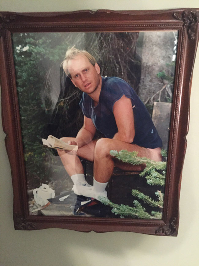 Went to my neighbor's house the other night for dinner. This was above his toilet. (He's the guy in the picture)