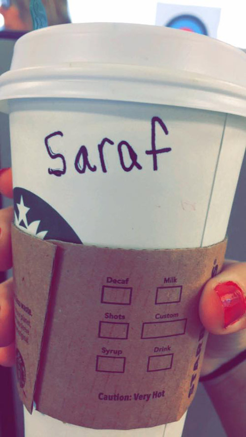 "Farah. It's like Sarah but with a F"