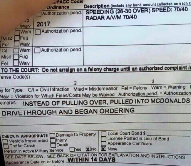 Sorry officer, just needed to get a Big Mac before you give me a McTicket