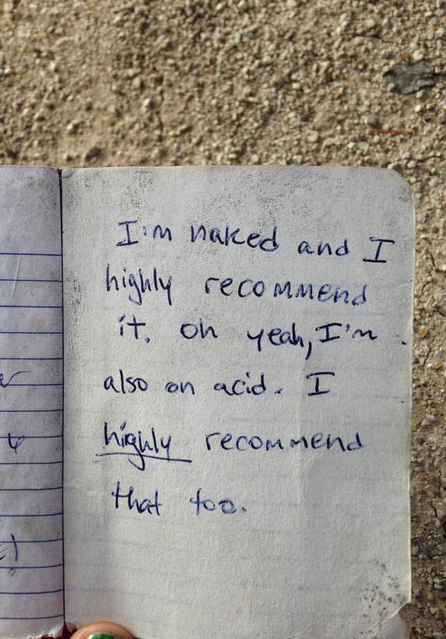 Hiked to the top of a small mountain and there was a register book on top, found this in there