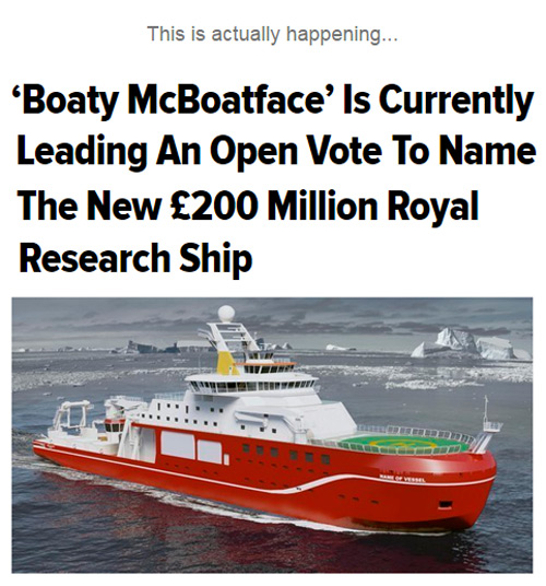 ‘Boaty McBoatface’ Is Currently Leading An Open Vote To Name A New £200 Million Research Ship