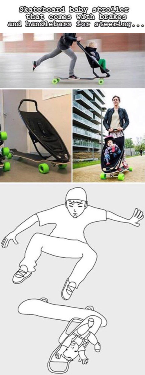 Skateboard baby stroller