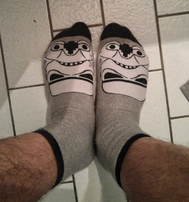 I thought these Star Wars socks were really cool until I put them on and saw this face staring back at me